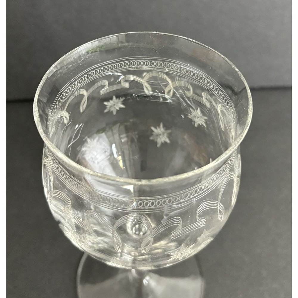2 Franciscan Tiffin Needle Etch Wine Glasses Optic Chain Stars & Stripes Design - Picture 3 of 7
